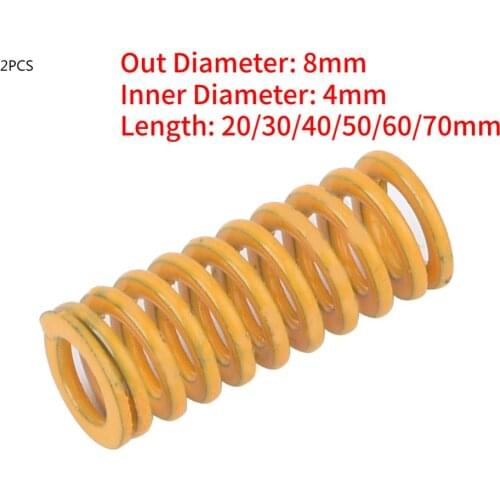 2Pcs 8mm OD 20/30/40/50/60/70mm Length High Accuracy Yellow Mold Coil Spring TF Light Load Compression Spring For Stamping Dies
