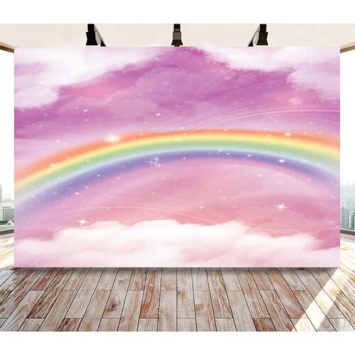 Rainbow Backdrops Cloud Blue Sky Birthday Party Decor Poster Baby Portrait Photography Background Photocall Photo Studio
