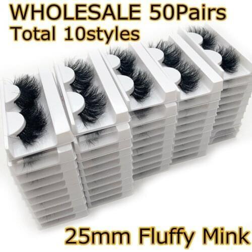 Rainsin Lashes Wholesale 50 Pairs Tray Fluffy Real Mink Hair Dramatic Eyelashes Long 25mm Wispy Mink Eyelashes Bulk