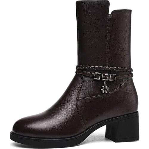 Round Toe Thick Heel Mid-Tube Boots, Side Zipper Solid Color WomenS Boots, Platform WomenS Shoes
