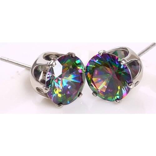 ZHOUYANG Rhinestone Stud Earrings For Women Rainbow Ear Rings Silver Color Kpop Jewelry Wholesale Accessories Girls Gifts KBE148