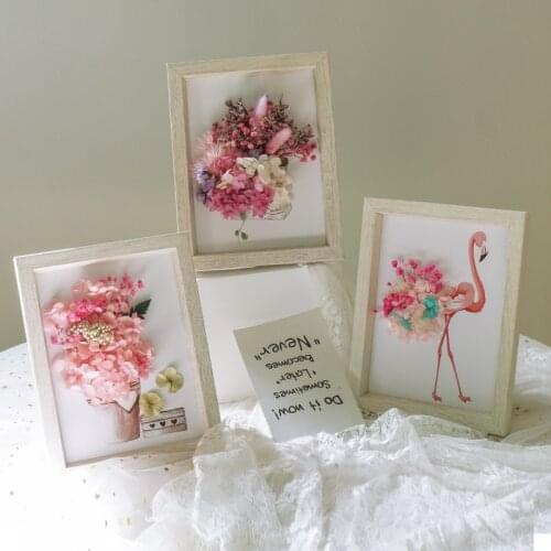 Nordic INS Fake Flower Dried Flower Photo Frame Ornaments Wall Hanging DIY Handmade Artificial Flower Sticker Photo Frame Decor