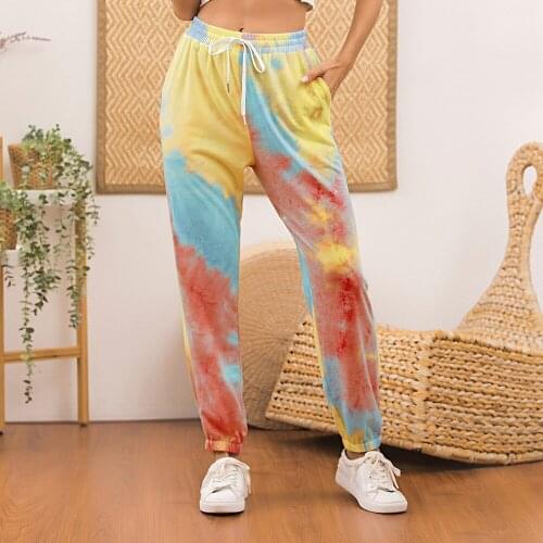 Autumn Summer Sports Lounge Wear Tie dye Casual Sweatpants Joggers Women Trousers Baggy Pink Pants Slacks Ropa Deportiva Mujer
