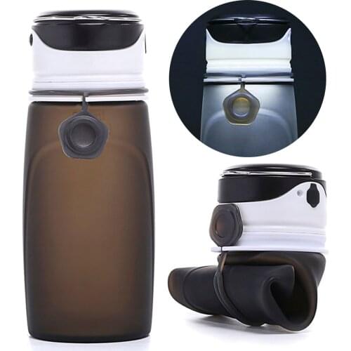 Sports Foldable Bottle With 3-Mode Flashlight 550ml Silicone Water Bottle Travel For Sport Camping Hiking With Flash Light
