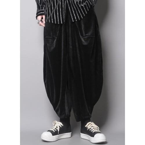 Dark mens design low-end loose flying squirrel hip-hop harem personality casual pants nine-point wide-leg pants mens trendy pa