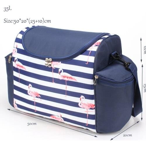 2021 New 35L large capacity cooler thermal flamingo diagonal straddle insulated thermal bag picnic cooler bag with Side pocket