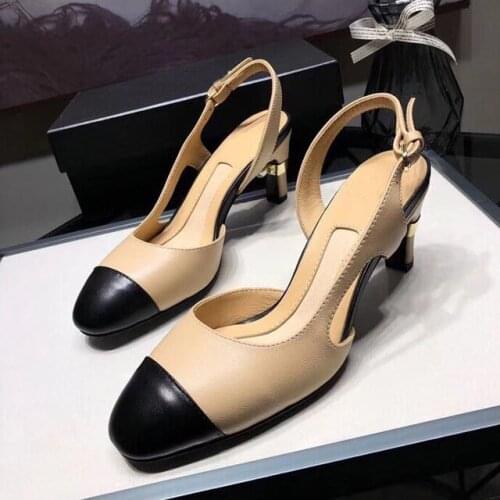 Women slingback leather Women Shoes fashion ladies classical Brand metal pearl Heels Pumps Design Luxury Designer Shoes woman
