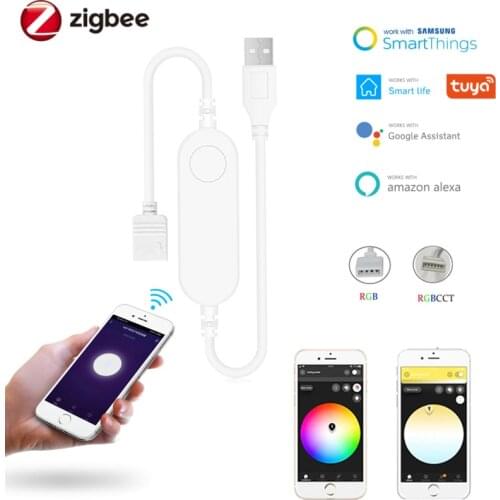 DC5-24v Tuya Zigbee RGB/RGBCCT Dimmer Smart LED Strip Led Controller USB APP/ vocale control with Alexa/Google hoom/SmartThings