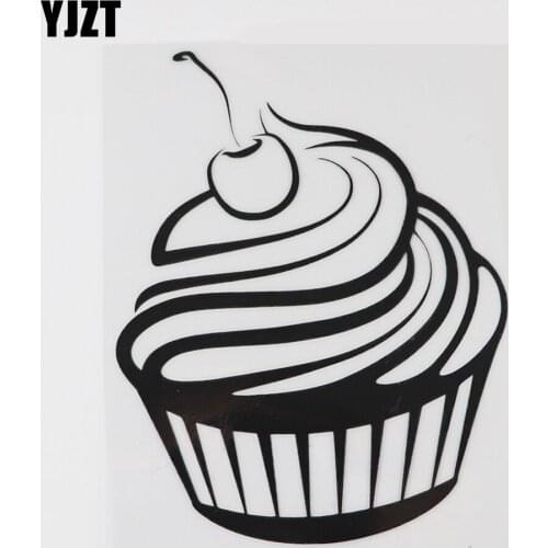 YJZT 11.9CM×15.2CM Cute Cupcake with Cherry Decal Vinyl Car Sticker Black/Silver 8A-1185