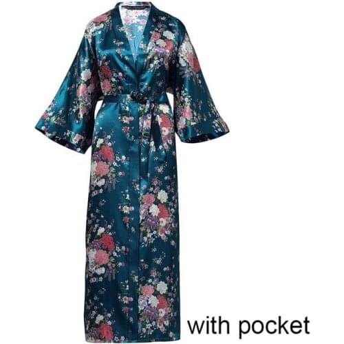 Nightwear Women Robe Kimono Gown Large Size 3XL 4XL Dark Green Flower Sexy Loose Casual Long Sleep Dress Novelty Sleepwear