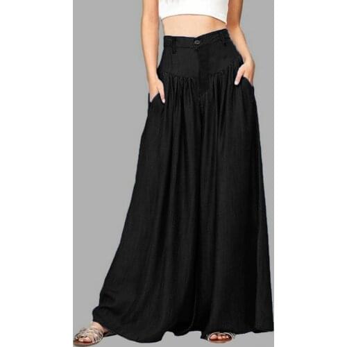 Versear Elegant High Elastic Waist Womens Trousers Cotton Polyester 2021 Fashion Ladies Office Wide Leg Pants pantalon femme