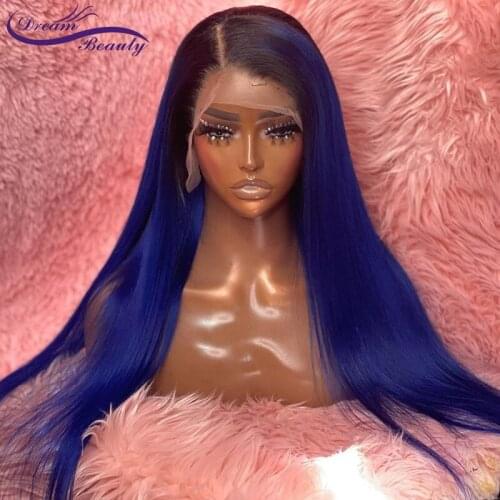 Blue Color Human Hair Wigs For Women 13x4 Lace Front Wig 180% Straight Lace Frontal Human Hair Wigs Brazilian Remy Wig