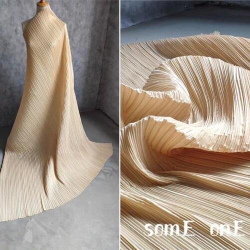 Stiff Pleated Fabric khaki Miyake Folds DIY Patchwork Clothes Pants Decor Art Painting Skirt Dress Designer Fabric 50*150cm