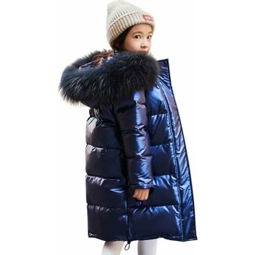 Boys Girls winter Down Jacket Girls Clothes waterproof Outdoor hooded coat Kids parka real fur clothing