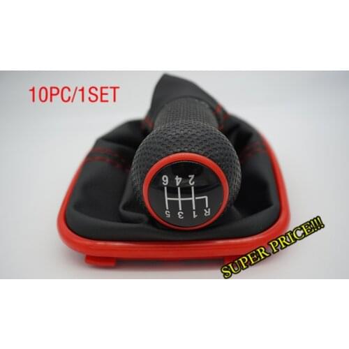 10PC12mm 6Speed Red Frame Gear Shift Knob Lever Shifter Gaiter Boot For Volkswagen VW Golf 4 IV MK4 GTI R32 Bora Jetta 1999-2004