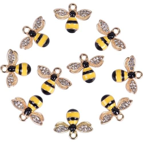 10Pcs/Set Enamel Crystal Honey Bee Charms DIY Jewelry Making Pendant Craft Gift