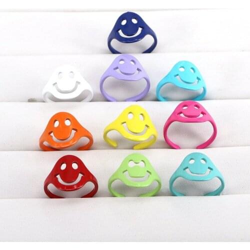 10PCS, 2021 New Enamel Smile Rings for Women Chunky Geometric Vintage Smile Womens Ring Fashion Jewelry Wholesale