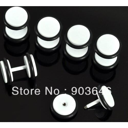 100pcs Free Shippment Body Jewelry- all white 16g~1.2mm Fake Ear Plug Cheat Illusion Plugs Look 8mm