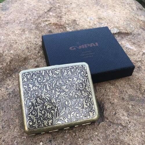 20 Pcs Cigarettes Vintage Metal Brass Tobacco Case with Gift Box Container Tobacco Holder Pocket Box Storage