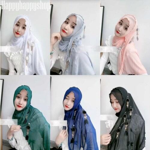 2020 Luxury Tassle Shawls Muslim Islamic Hijab Turban Cap Hat Long Scarf Headwrap Wedding Headwear For Women Girls Dubai Fashion