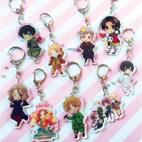 9 Pcs/lot Axis Powers Model Doll Keychain Hetalia Figure Toy Vargas Ludwig Jones Arthur Ivan Francis Acrylic keyring pendant
