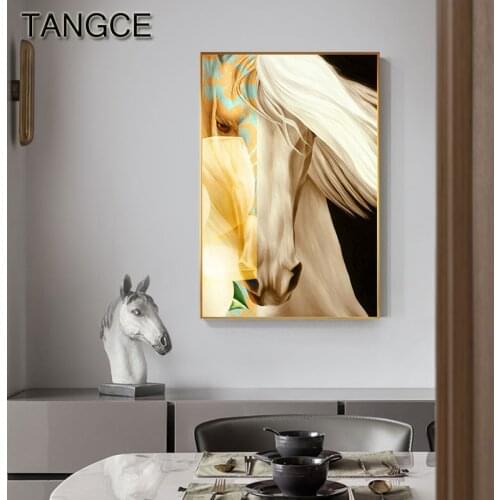 Abstract White Yellow War Horse Poster Modern Canvas Painting Horse Poster Picture Decor for Living Room Aisle Animal Wall Art
