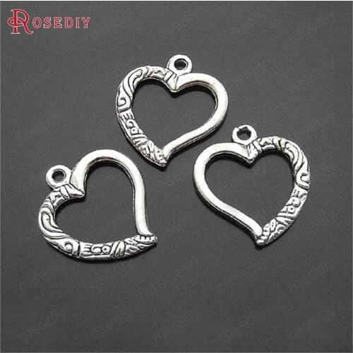 20PCS 22MM Antique Silve and Gold Zinc Alloy Heart Charms Pendants Jewelry Making Supplies Diy Findings Accessories
