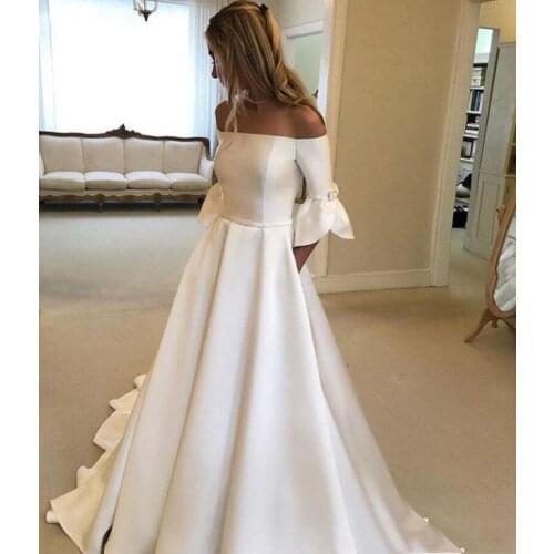 Half Sleeves A-Line Satin Wedding Dresses 2020 Modest Bridal Gowns Customized Plus Size Long Vestidos De Mariee Formal