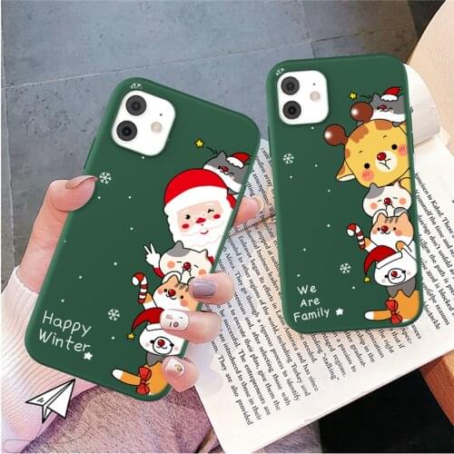 Christmas Deer Snowman Phone Case For iPhone 12 11 Pro Max XS Max XR X 7 8 Plus SE 2020 6s Green Silicone Soft Back Cover