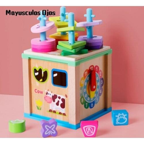 Childrens Toys Multi-function Shape Matching Set Columns Around The Bead Frame Intelligence Box Wooden Educational Toys