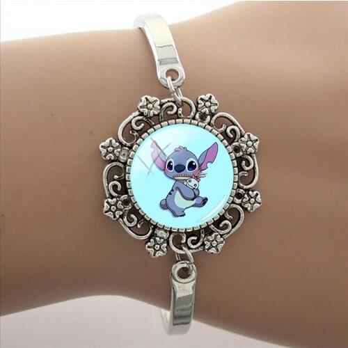 Disney Creative Design Funny Stitch Bracelet Star Baby Cartoon Bracelet Glass Jewelry Fashion Cabochon Dome Bracelet