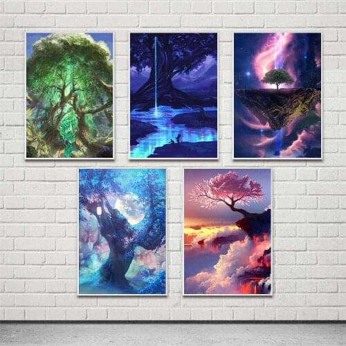 Home Decor Aesthetics Wall Art Big Tree Hd Prints Abstract Modular Pictures Moonlight Canvas Poster Cloud Painting Living Room