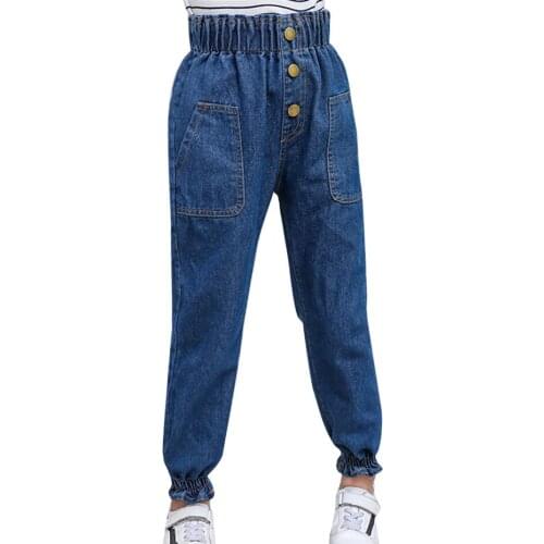 Girls Jeans High Waist Childrens Jeans For Girl Solid Color Kids Jeans Spring Autumn Childrens Jeans Clothes 6 8 10 12 14
