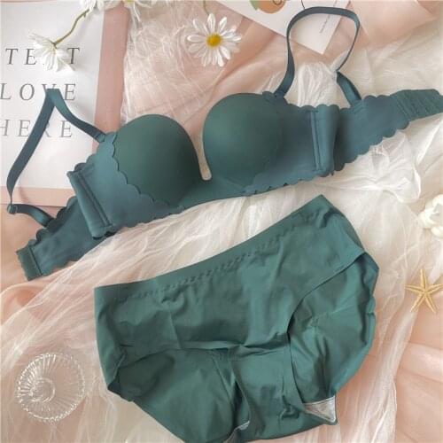 Wriufred Underwear womens gather wirefree smooth bra set thickness adjustment type breast top support anti-sagging suit