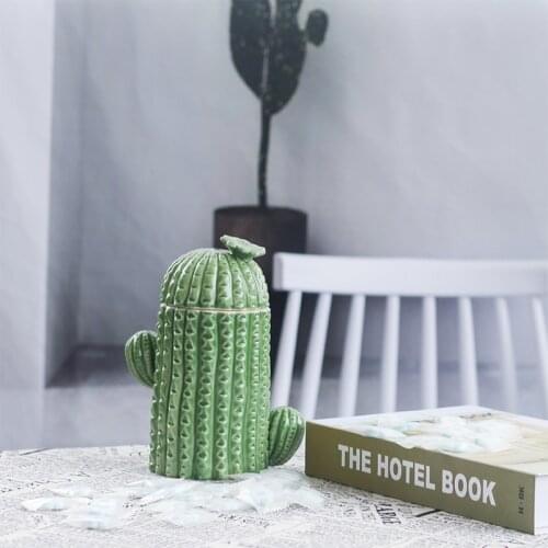 Creative Ceramic Cactus Ceramic Storage Box Living Room Bedroom Desktop Storage Tank Ornaments Craft Home Decoration Accessories