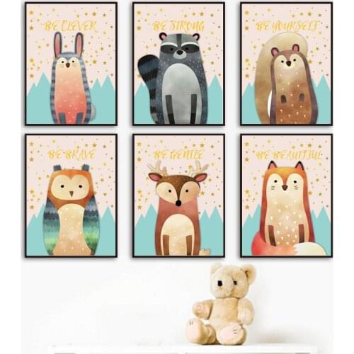 Woodland Animals Fox Deer Owl Raccoon Wall Art Canvas Painting Nordic Posters And Prints Wall Pictures For Baby Kids Room Decor
