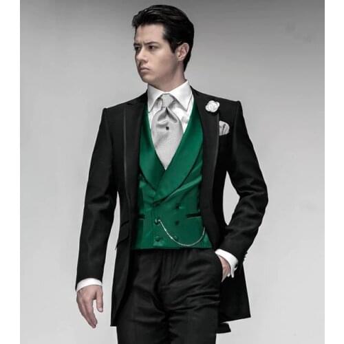 Handsome Groomsmen Peak Lapel Groom Tuxedos Mens Wedding Dress Man Jacket Blazer Prom Dinner (Jacket+Pants+Tie+Vest) A233