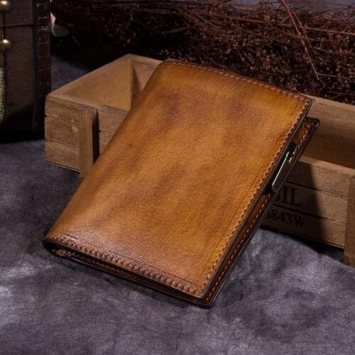 Handmade Leather mini purse Mens wallet first layer cowhide male retro card holder short Korean version zipper thin wallets