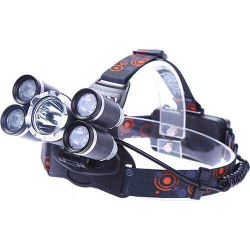 V5 High-power Aluminum Alloy Headlamp Camping Hunting Night Running Fishing Lights black with 2 Batteries + USB Charging Cable
