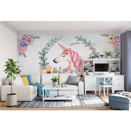WDBH custom mural 3d wallpaper Hand draw the leaves unicorn decor painting 3d wall murals wallpaper for living room walls 3 d