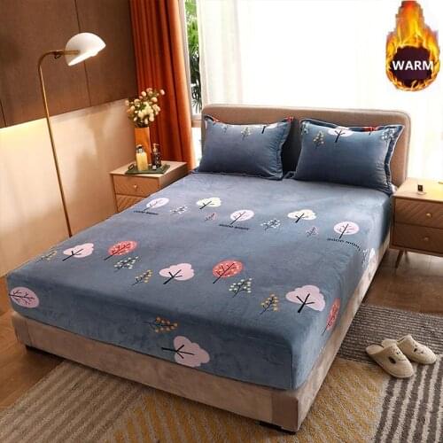 Fitted Sheet Winter Warm Bed Linen Home Thickened Soft Milk Velvet Mattress Cover 150x200 180x200cm Adult Kids Bedspread 2021