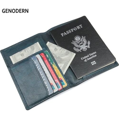 GENODERN Genuine Leather Passport Cover Rfid Passport Holder Travel Case Credit Card Holder Cow Leather Passport Covers