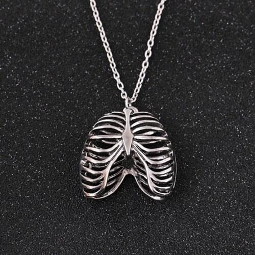Skeleton Pendant Necklace Anatomy Anatomical Human Rib Cage Body Chest Necklace Fashion Vintage Biology Jewelry Men