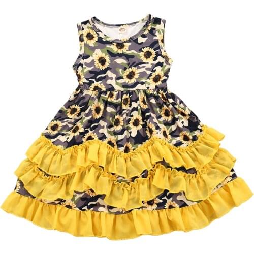 Girl Dress 2020 Toddler Kids Girls Sunflower Ruffle Tutu Dress Sundress Party Dresses Summer Size 3-10Y