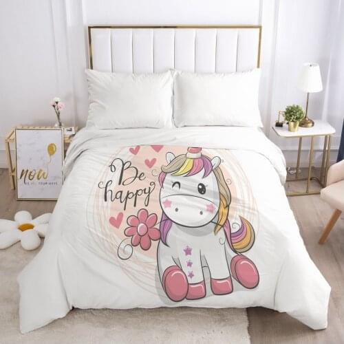 Unicorn Cartoon Duvet Cover with Zipper Comforter/Quilt/Blanket Case 180x210 King 3D Bedding For Children Kids Baby Girls Boys