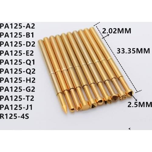 Brass Nickel-plated Fixture Spring Test Pin PA125-A2 / B1 / E2 / D2 / Q1/ Q2 / H2 / G2 / T2 / J1 ICT Thimble Multimeter 2.02MM