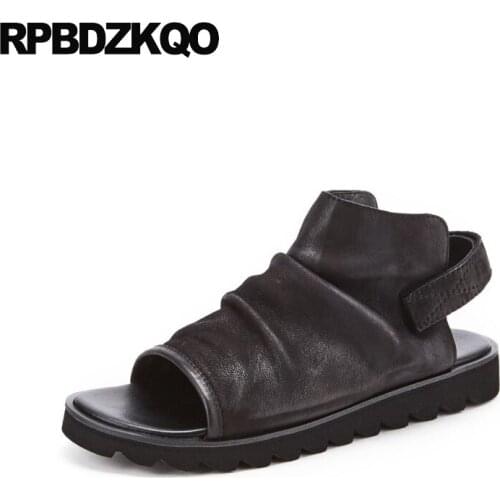 Strap Breathable Black Beach Sandals Summer Boots 2018 Luxury Genuine Leather Italian Casual Designer Shoes Men High Quality