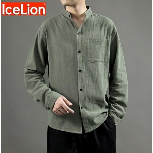 IceLion Pluse Shirts Men 2021 Long Sleeve Shirts Casual Solid Color Long Sleeve Men Slim Fit Shirts Big Size Men Clothes