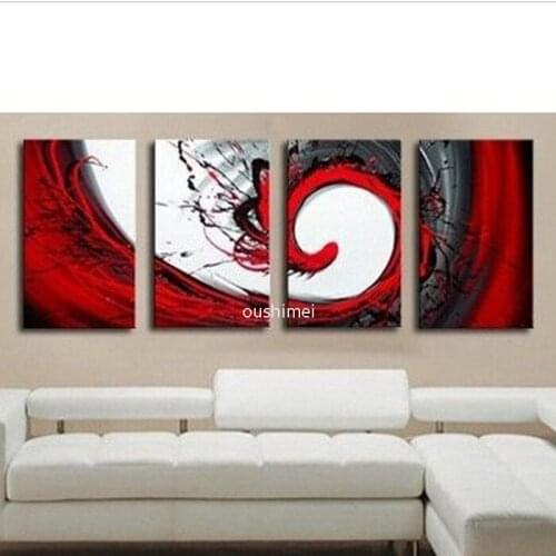 Handmade 4 Piece Black White Red Abstract Wall Art Oil Painting On Canvas Large Pictures For Home Decor Unique Gift Fee Shipping
