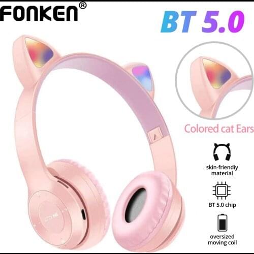Cute Led Light Wireless Earphone 5.0 Blue-tooth Bass Noise Cancelling Adults Girl Kids Headset Stereo With Mic Gaming Headphone